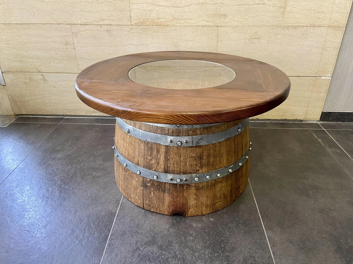 Whiskey & Wine Barrel Coffee Table Set — Full Round Table, 4 Chairs - Pub Set