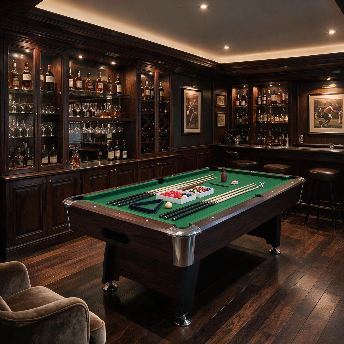 8FT Modern Green Felt Billiard Pool Table With Automatic Ball Return And Accessories Kit