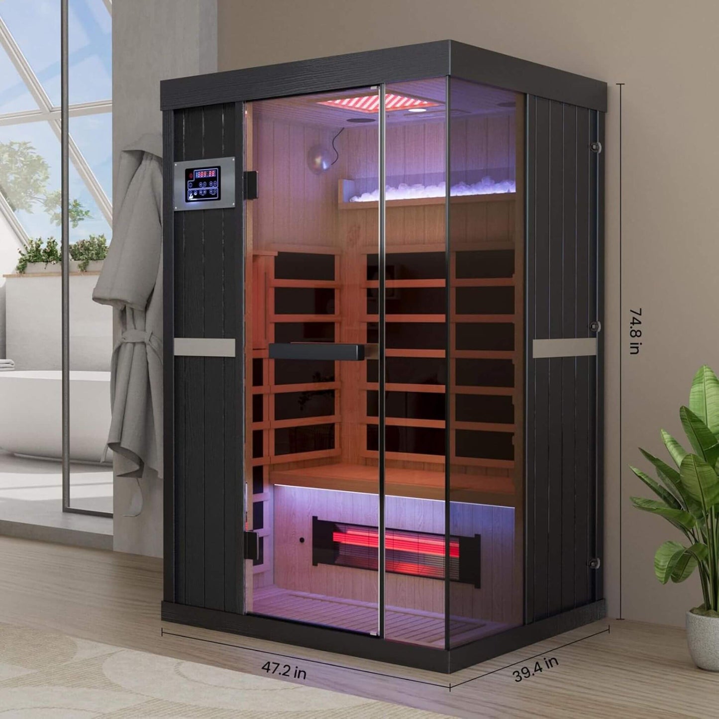 Thermora Pandora Premium 2-Person Indoor Infrared Sauna With Red Light Therapy And Himalayan Salt Rocks