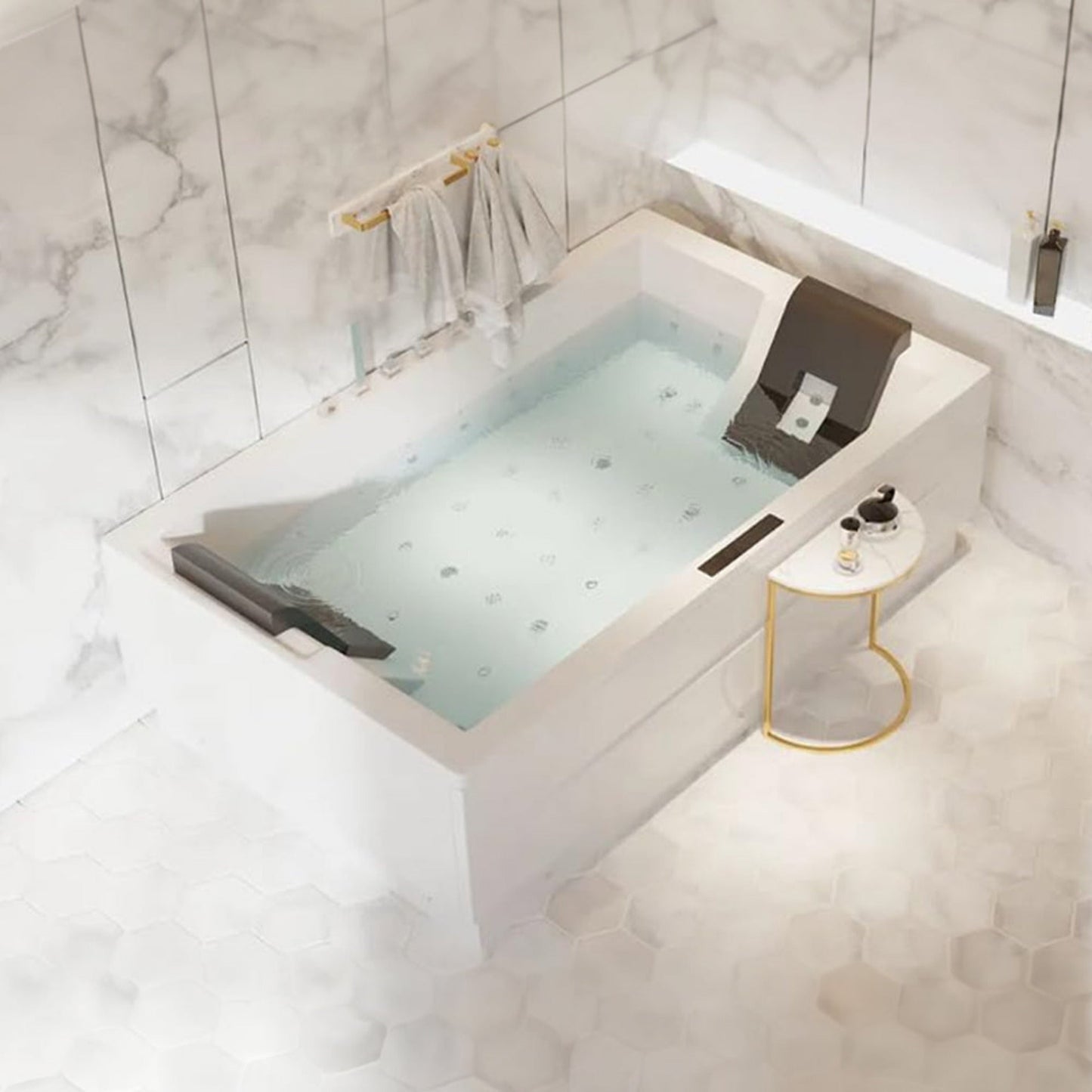 Nuvia Luxara 71-Inch Premium Modern Acrylic Soaking Bathtub With Bubble Jets And LED Lighting