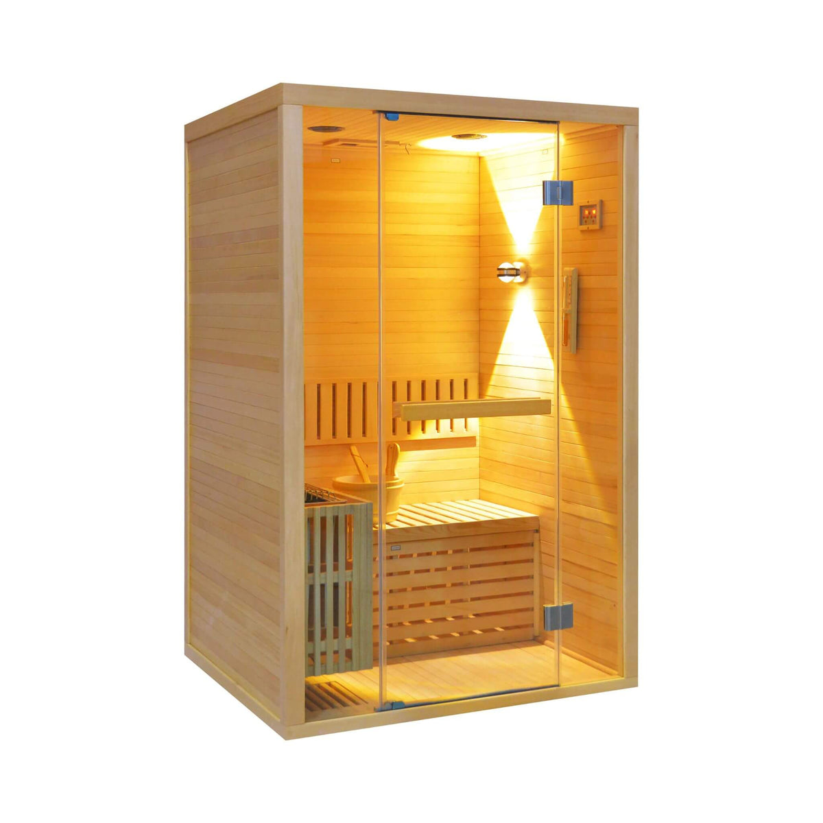Thermora Alpine Premium 2-Person 3KW Hemlock Wood Sauna With LED Wall Light
