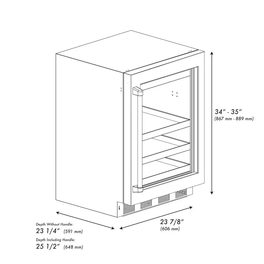 ZLINE 24" Touchstone 151 Can Beverage Fridge DuraSnow® Stainless Steel Glass Door Polished Gold Handle RBSOZ-SN-24-G