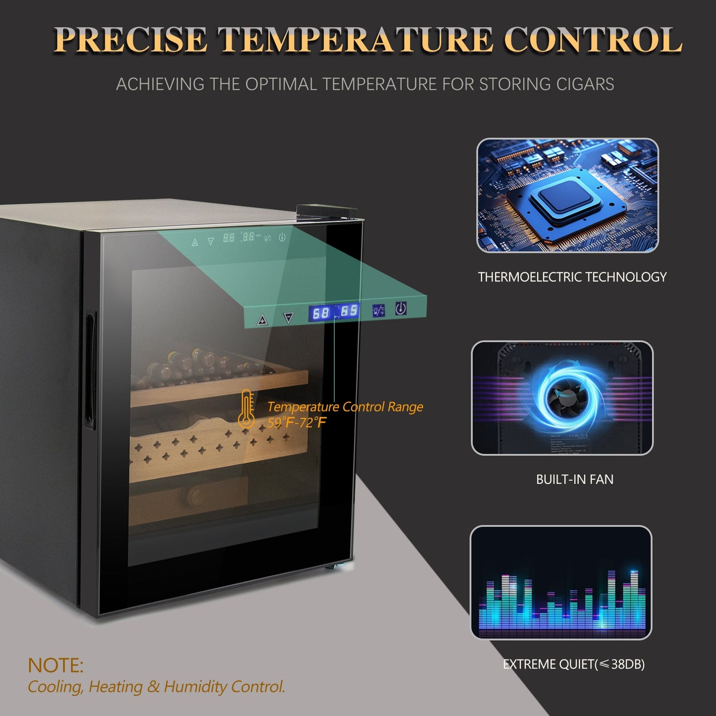 50L Cigar Humidor with 3-IN-1 Cooling, Heating & Humidity Control, 250 Counts Capacity Cigar Humidor Humidifiers with Constant Temperature Controller