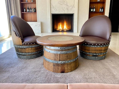 Whiskey & Wine Barrel Half-Barrel Table Set — 2 Chairs Pub Set