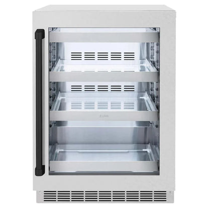 ZLINE 24" Touchstone 151 Can Beverage Fridge DuraSnow® Stainless Steel Glass Door Matte Black Handle RBSOZ-SN-24-MB