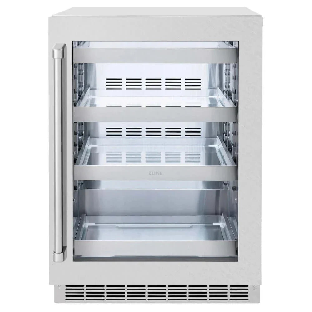 ZLINE 24" Touchstone 151 Can Beverage Fridge DuraSnow® Stainless Steel Glass Door RBSO-SN-24