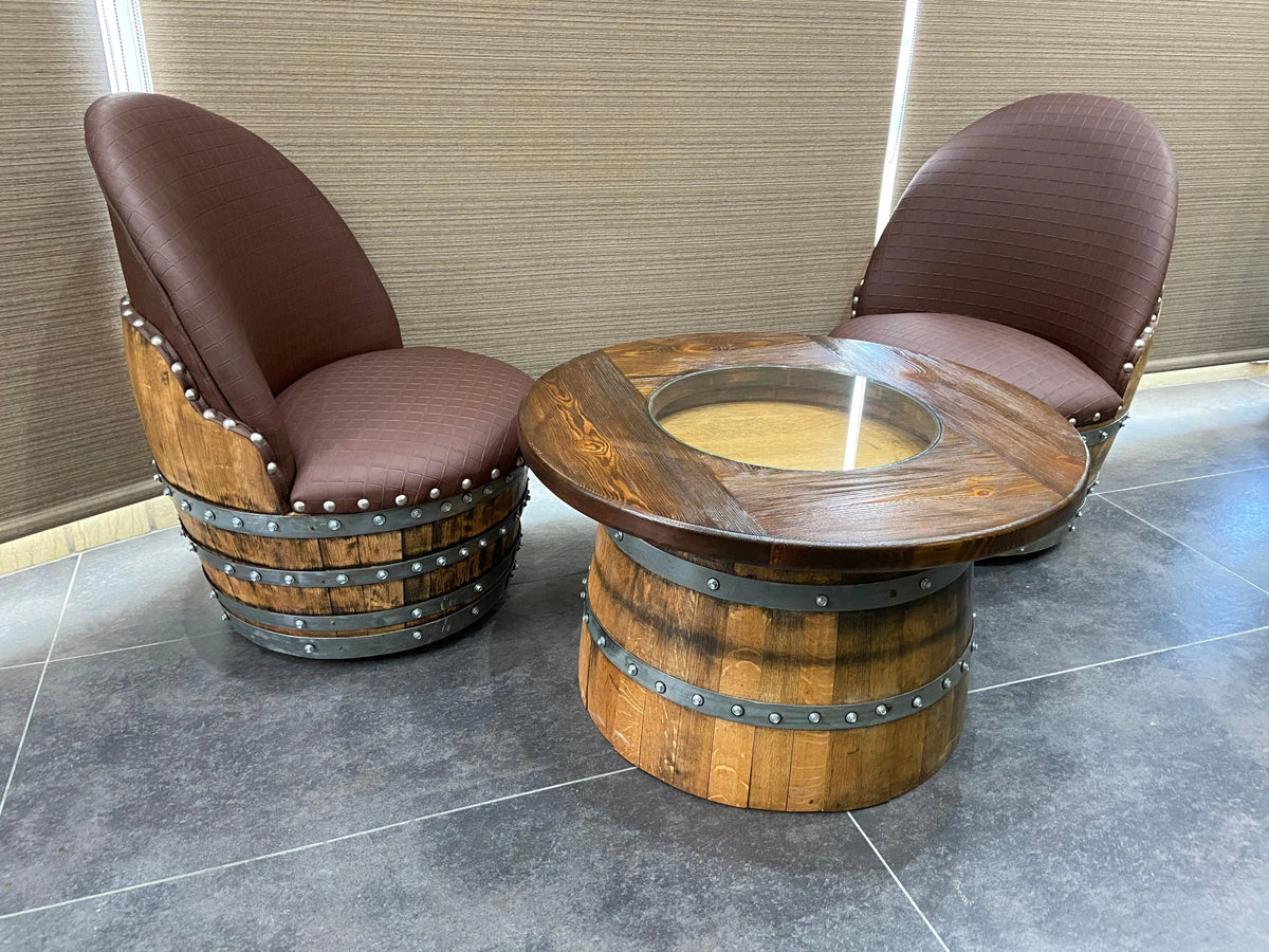 Whiskey & Wine Barrel Half-Barrel Table Set — 2 Chairs Pub Set