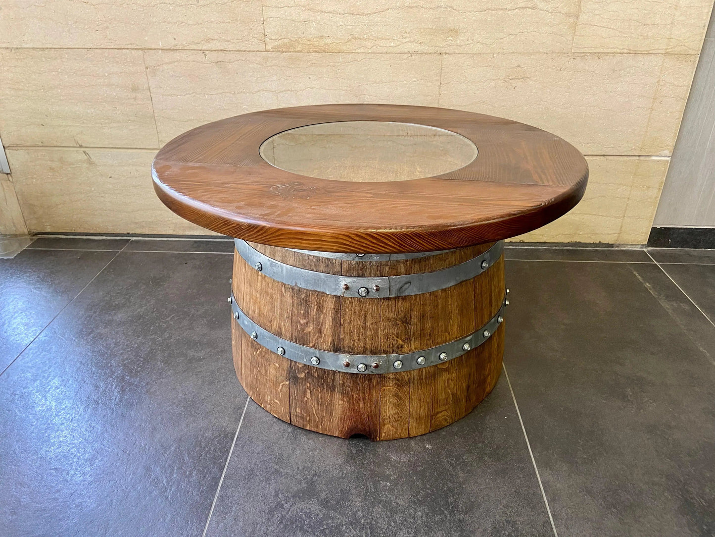 Whiskey & Wine Barrel Half-Barrel Table Set — 2 Chairs Pub Set