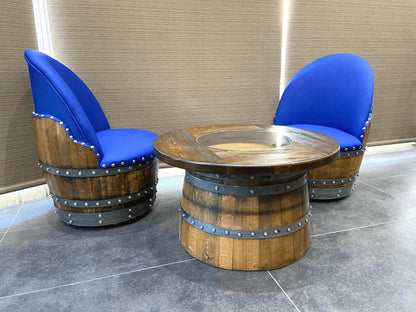 Whiskey & Wine Barrel Half-Barrel Table Set — 2 Chairs Pub Set