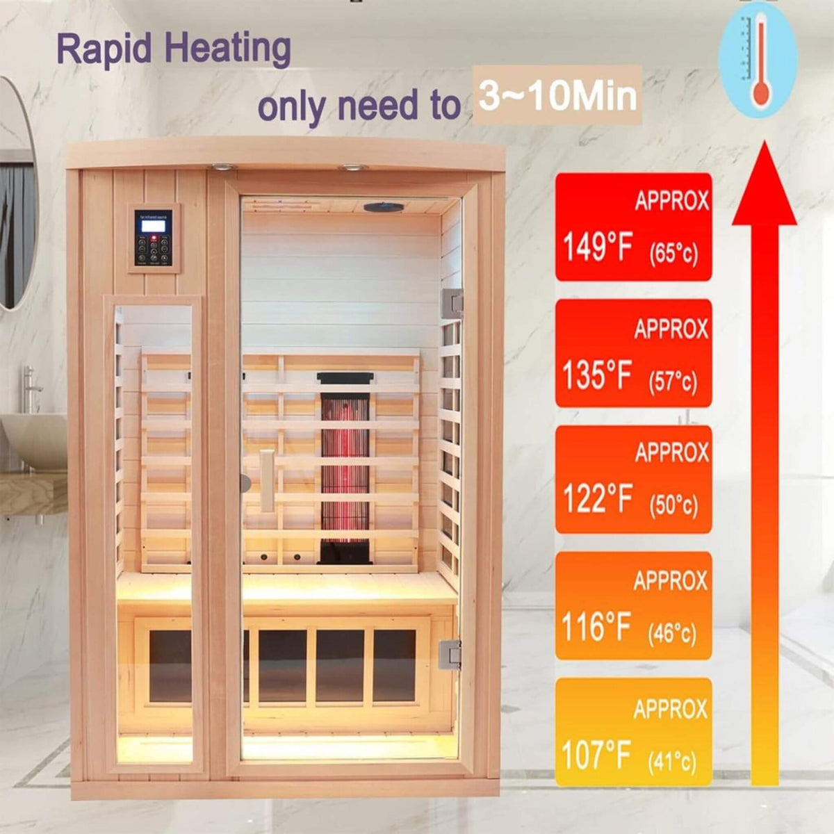 Thermora Orien Premium 2-Person Low EMF FAR-Infrared Heat Wood Home Personal Spa Sauna With Ceramic Heaters, 1760W