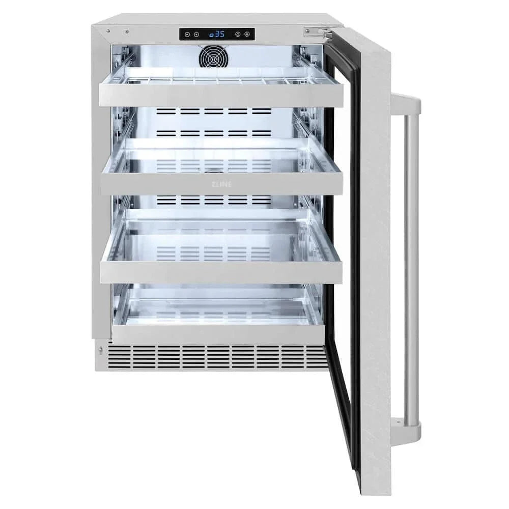 ZLINE 24" Touchstone 151 Can Beverage Fridge DuraSnow® Stainless Steel Glass Door RBSO-SN-24