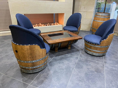 Whiskey & Wine Barrel Coffee Table Set — 4 Chairs - Pub Set