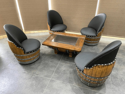 Whiskey & Wine Barrel Coffee Table Set — 4 Chairs - Pub Set