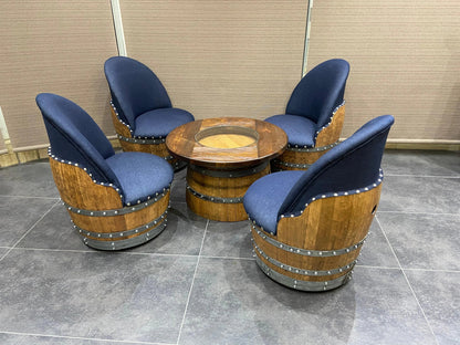 Whiskey & Wine Barrel Coffee Table Set — Full Round Table, 4 Chairs - Pub Set