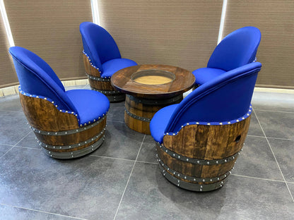 Whiskey & Wine Barrel Coffee Table Set — Full Round Table, 4 Chairs - Pub Set