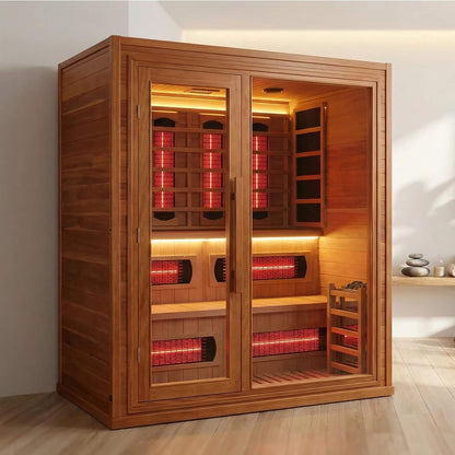 Rövia Elvaria 4-Person Indoor Canadian Red Cedar Infrared And Steam Sauna With 6KW Harvia Heater [Made-To-Order] )