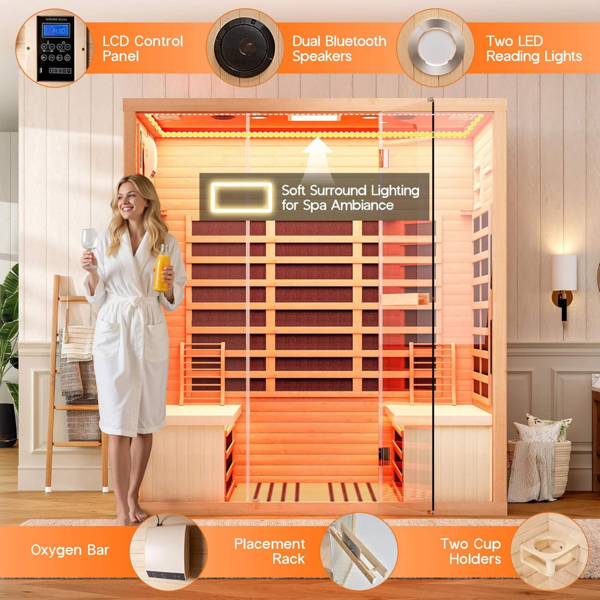 Thermora Seville 4-Person Low EMF Canadian Hemlock Infrared Sauna With Bluetooth