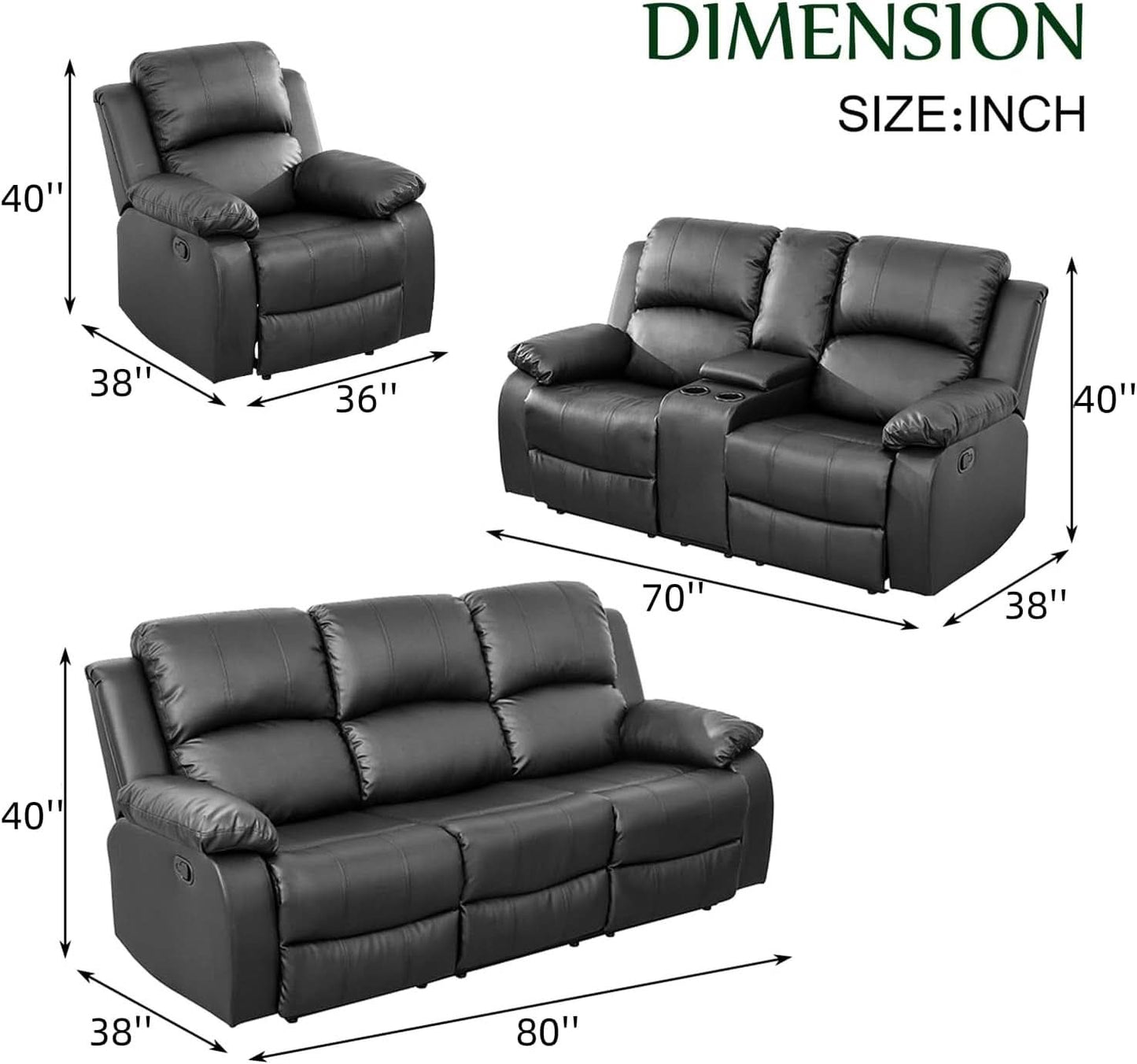 Black Sofa Set For Living Room Theater Seating