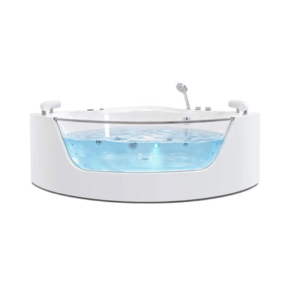 Nuvia Serenity 59-Inch 2-Person Acrylic Corner Whirlpool 16-Jet Hydromassage Bathtub With Heater Rainbow Light