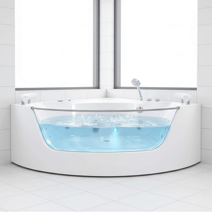 Nuvia Serenity 59-Inch 2-Person Acrylic Corner Whirlpool 16-Jet Hydromassage Bathtub With Heater Rainbow Light