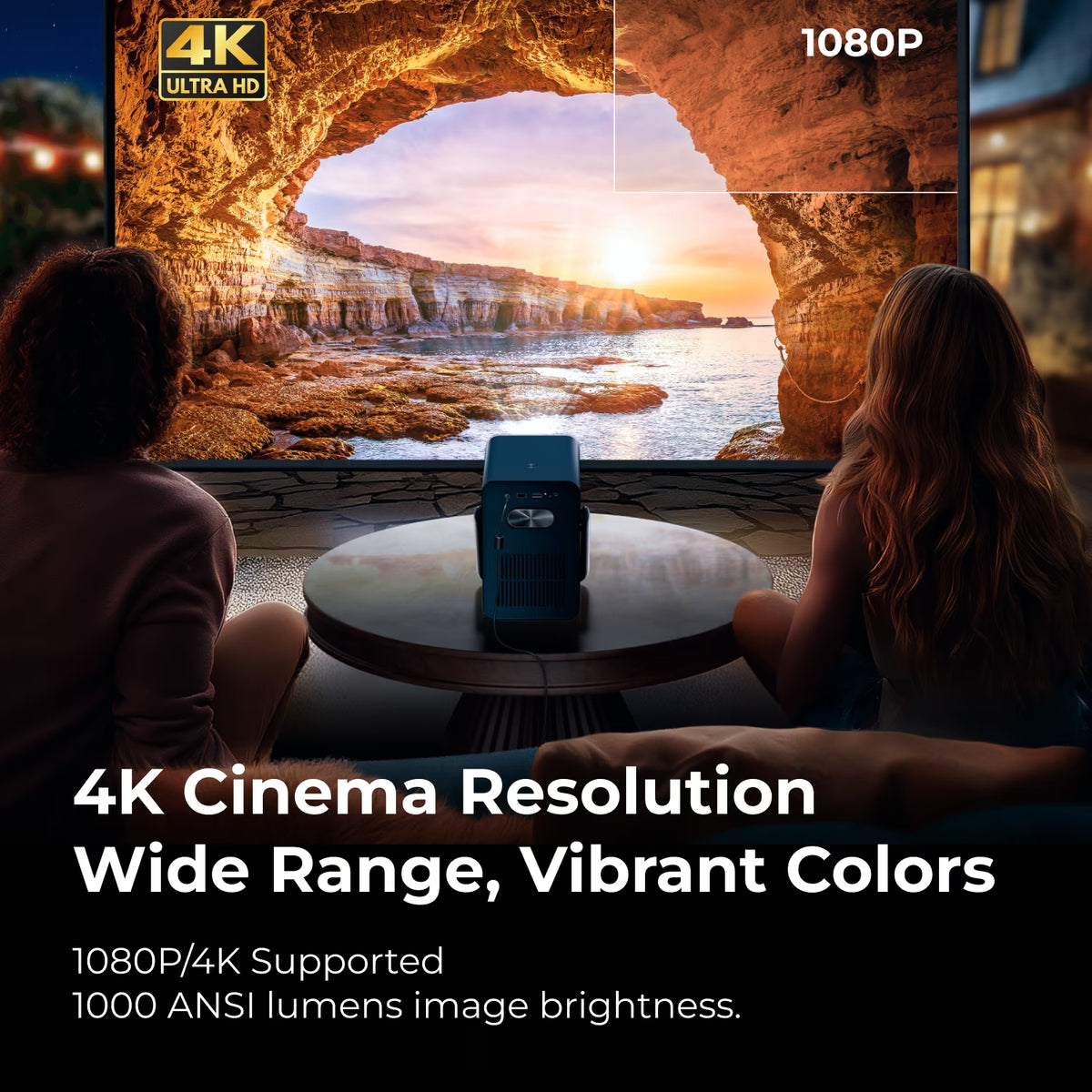 Projector 4K Supported Smart Projector with Android TV, Netflix Certified, 1000 ANSI Lumens Projector Native 1080P, Dolby Audio, Home Theater Outdoor Projector, Poseidon E40