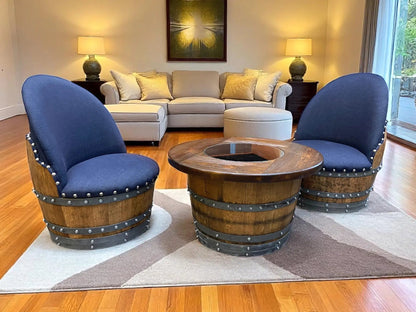 Whiskey & Wine Barrel Half-Barrel Table Set — 2 Chairs Pub Set