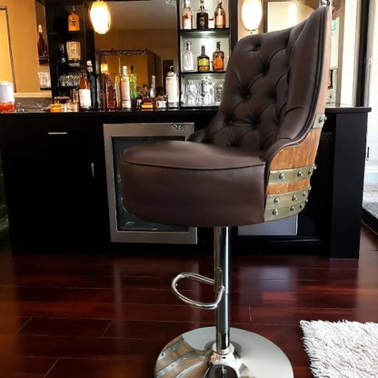Luxury Hydraulic Whiskey & Wine Barrel Stool — Memory Foam, Counter-to-Bar Height