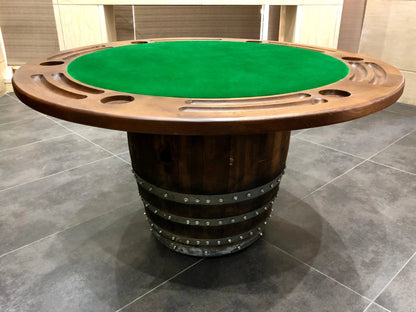 Whiskey & Wine Barrel Game Table Set — Poker Top and Dining Top Included, 6 Chairs