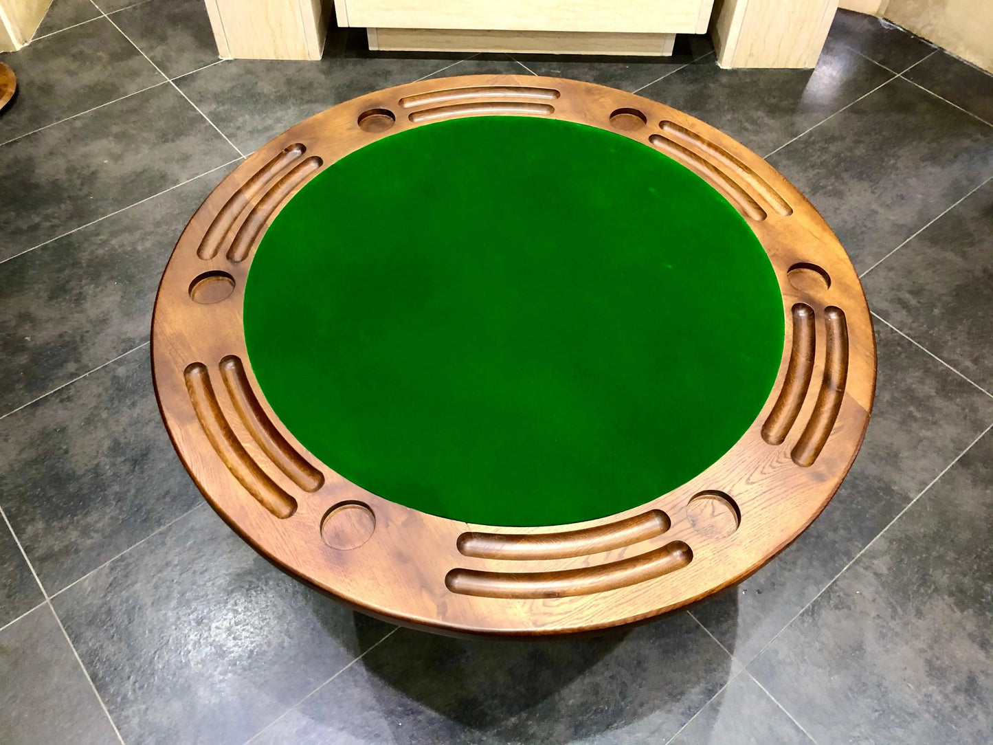 Whiskey & Wine Barrel Game Table Set — Poker Top and Dining Top Included, 6 Chairs