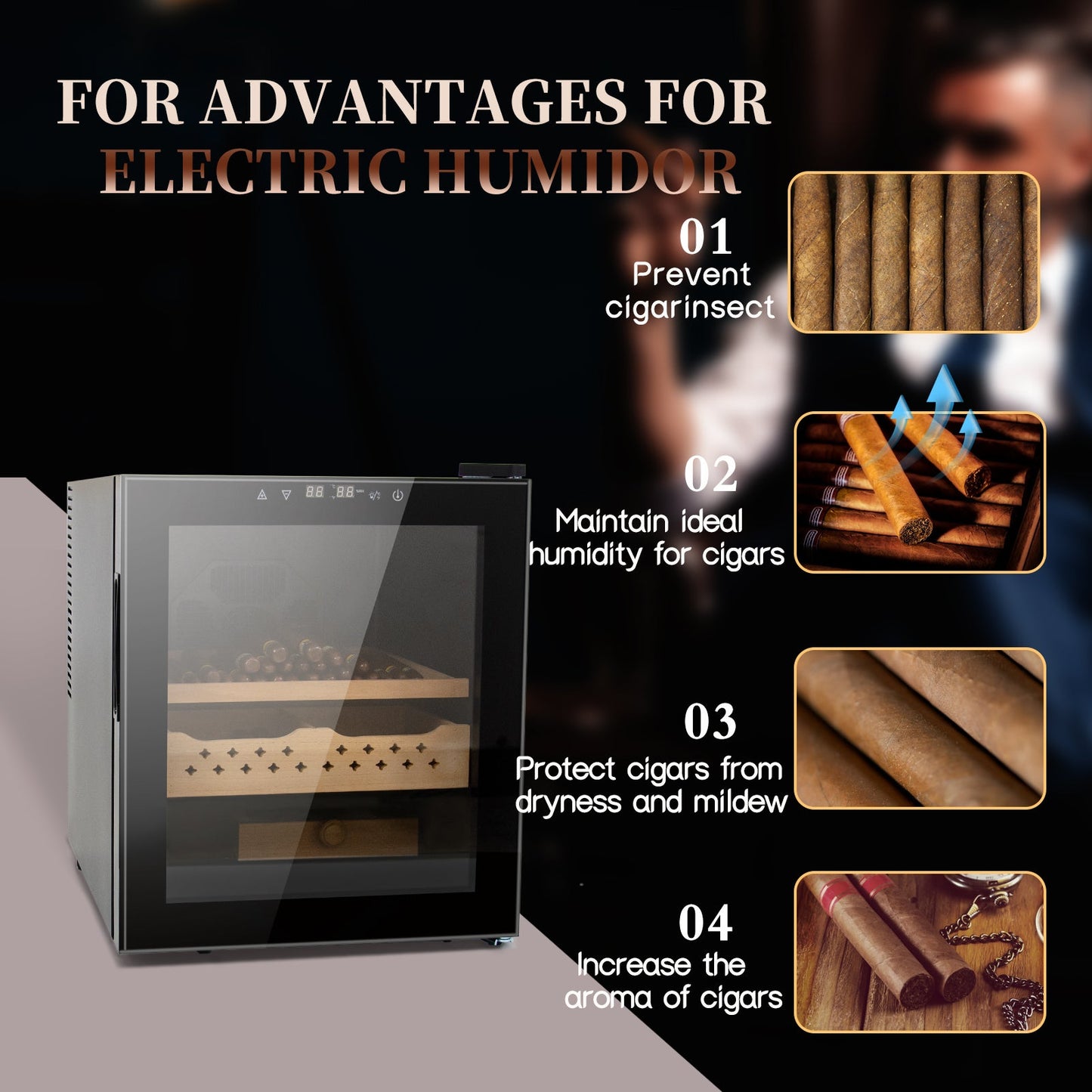50L Cigar Humidor with 3-IN-1 Cooling, Heating & Humidity Control, 250 Counts Capacity Cigar Humidor Humidifiers with Constant Temperature Controller