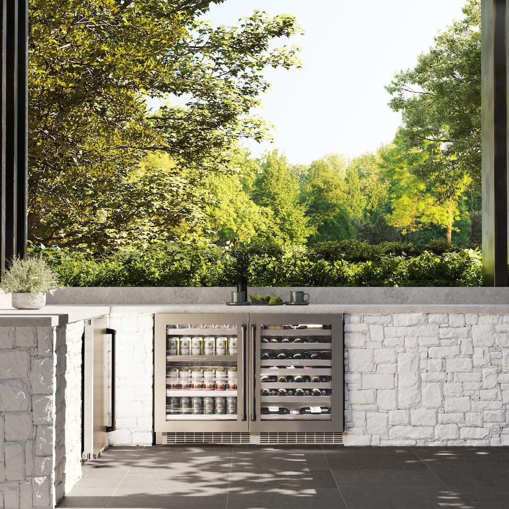 ZLINE 24" Touchstone 151 Can Beverage Fridge DuraSnow® Stainless Steel Glass Door And Champagne Bronze Handle RBSOZ-SN-24-CB
