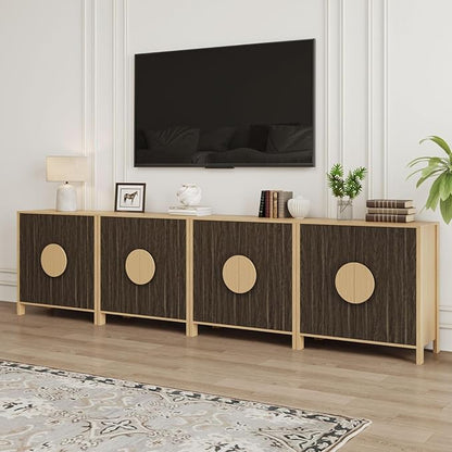 Set of 2 TV Stands with Storage, 65 Inch Symmetrical Arc Accent Sideboard Large Console Table with Adjustable Shelves, Mid Century Modern TV Stand for Living Room, Dining Room
