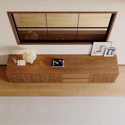 79" Mid-Century Modern TV Stand for Living Room, Farmhouse Entertainment Center with Storage & Drawers, Fluted Design Wood TV Console for Home Theater Office