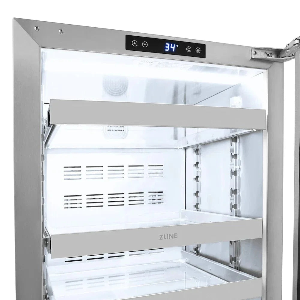 ZLINE 24" Touchstone 151 Can Beverage Fridge DuraSnow® Stainless Steel Glass Door And Champagne Bronze Handle RBSOZ-SN-24-CB