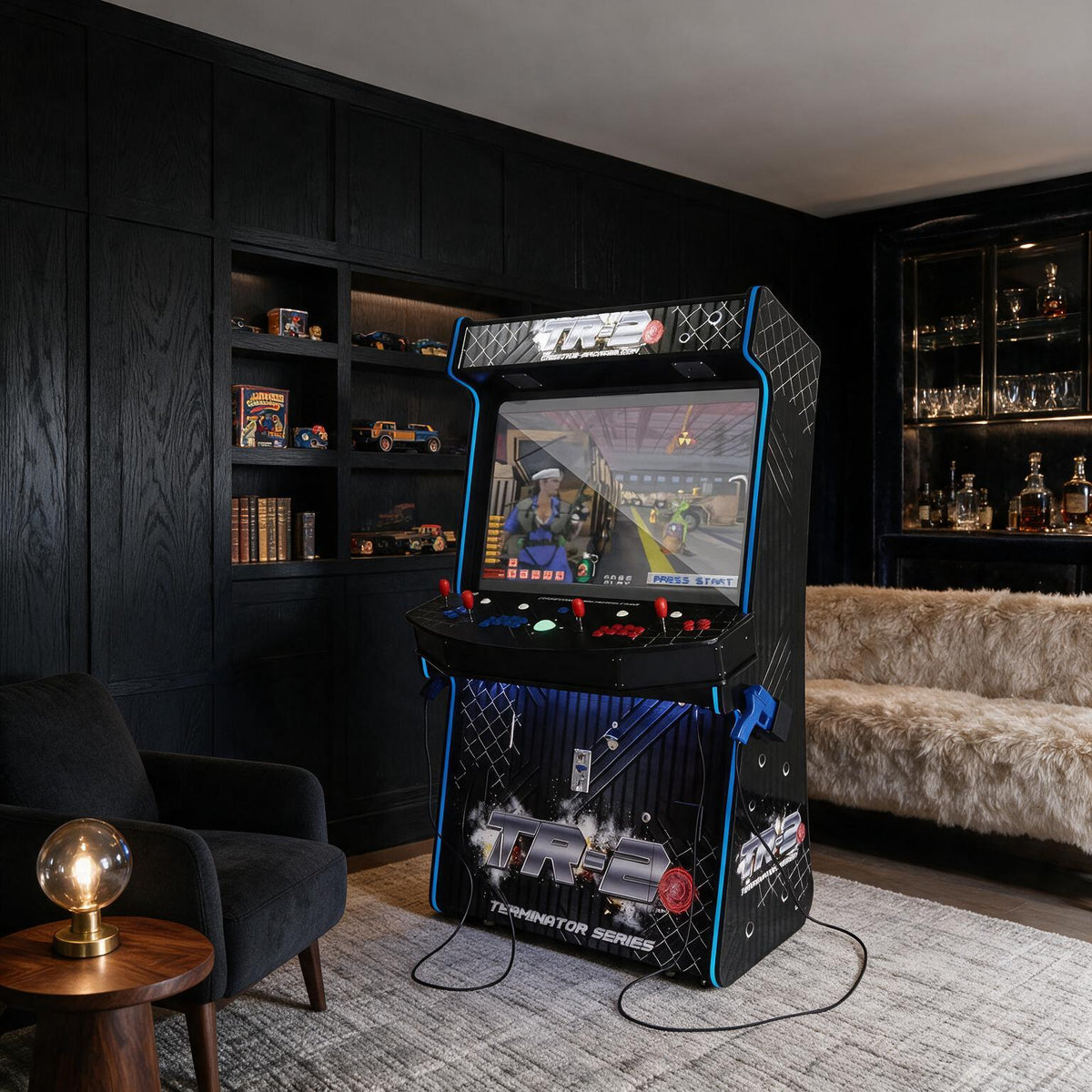Full-Size Commercial Arcade Machine With Lightguns and Stools