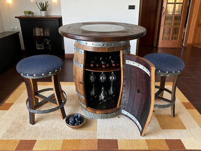 Whiskey & Wine Barrel Pub Set — Limited Colorways, Glass Top, Cabinet Storage - Pub Set