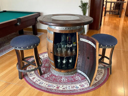 Whiskey & Wine Barrel Pub Set — Limited Colorways, Glass Top, Cabinet Storage - Pub Set