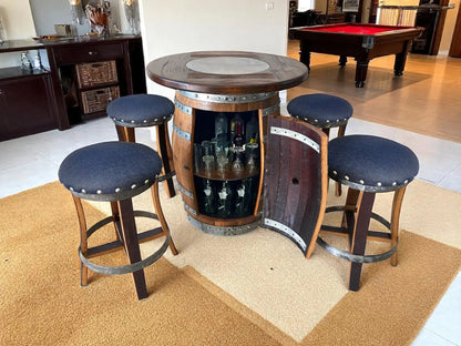Whiskey & Wine Barrel Pub Set — Limited Colorways, Glass Top, Cabinet Storage - Pub Set