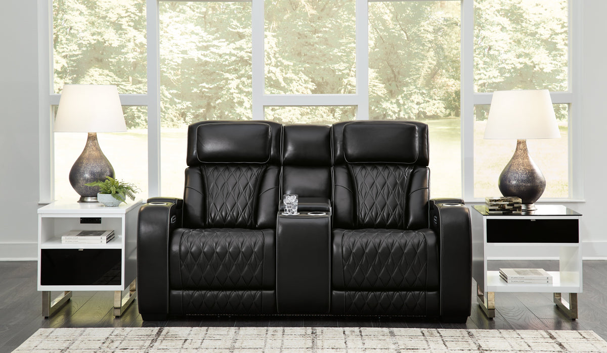 Boyington Black Power Reclining Sofa and Loveseat