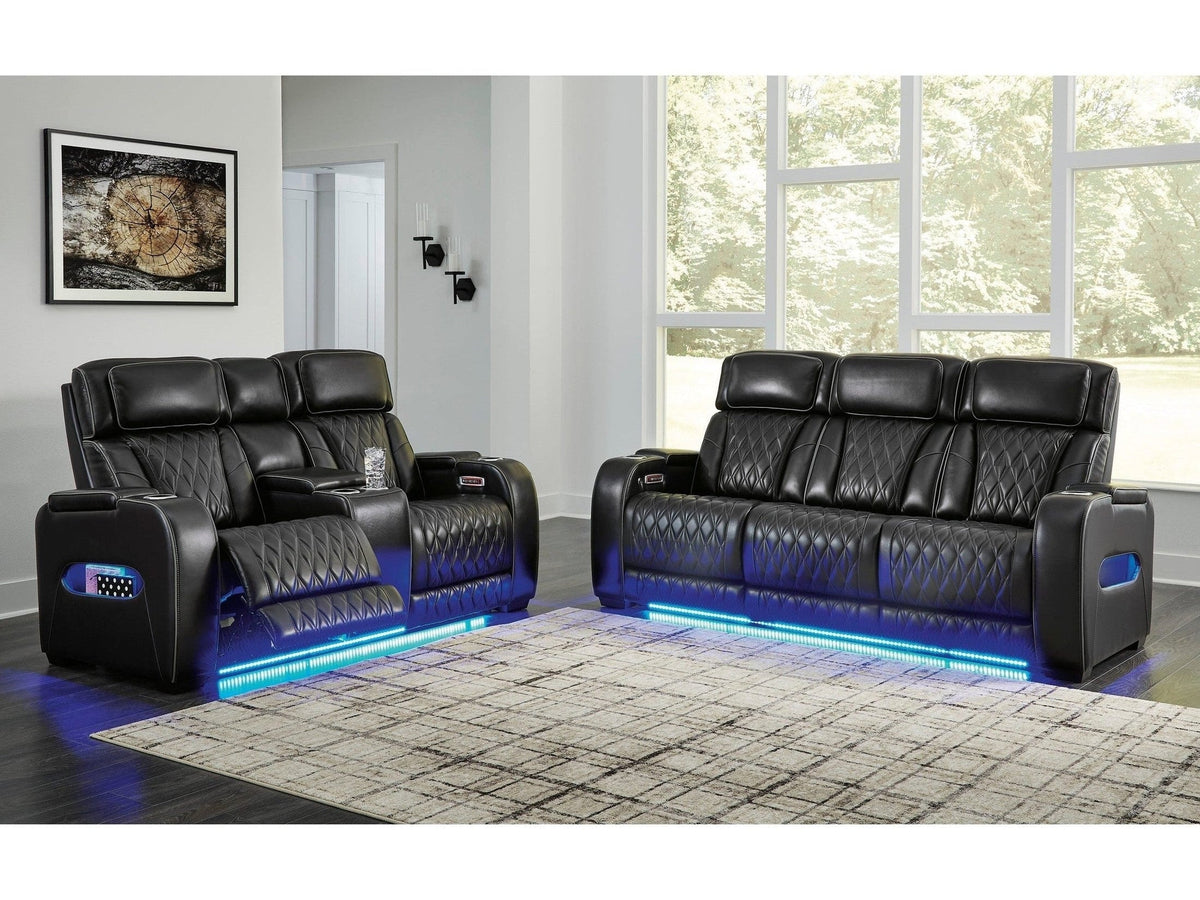 Boyington Black Power Reclining Sofa and Loveseat