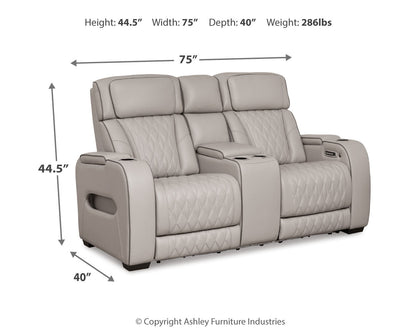 Boyington Gray Power Reclining Loveseat with Console