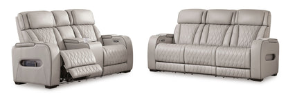 Boyington Gray Power Reclining Sofa and Loveseat