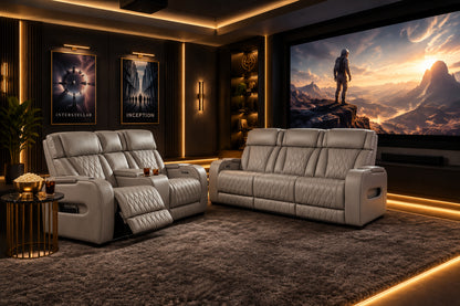 Boyington Gray Power Reclining Sofa and Loveseat