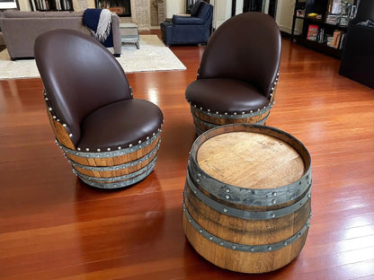 Whiskey & Wine Barrel Coffee Table Set — 2 Chairs Pub Set