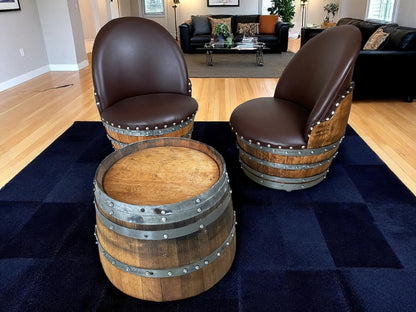 Whiskey & Wine Barrel Coffee Table Set — 2 Chairs Pub Set