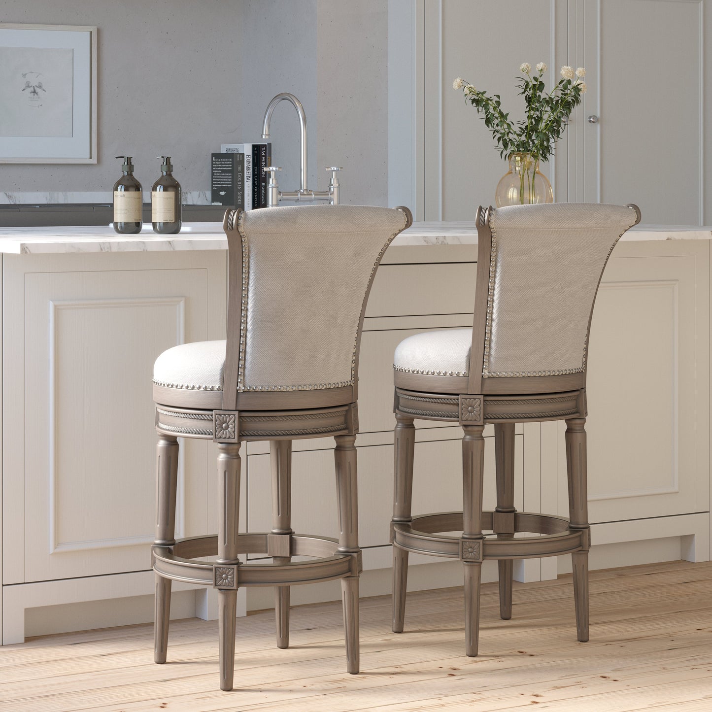 Charlotte Swivel Barstool in Weathered Grey
