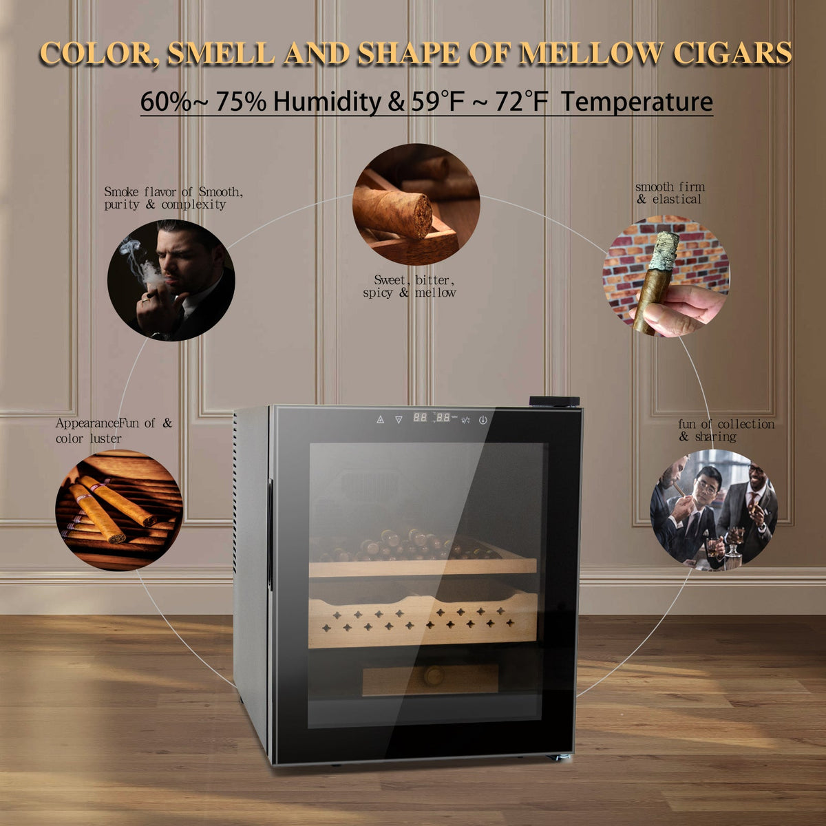 50L Cigar Humidor with 3-IN-1 Cooling, Heating & Humidity Control, 250 Counts Capacity Cigar Humidor Humidifiers with Constant Temperature Controller