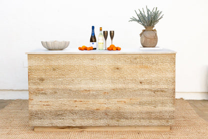 Custom Beautifully Carved Teak Counter Bar with Marble Top