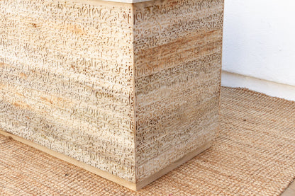 Custom Beautifully Carved Teak Counter Bar with Marble Top