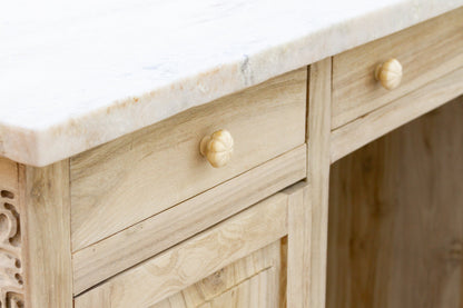 Custom Beautifully Carved Teak Counter Bar with Marble Top